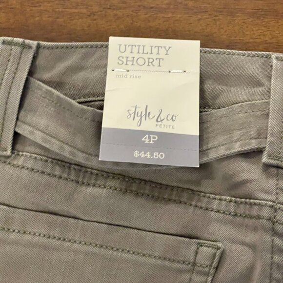 NWT Style & Company Stretch Pocketed Sash Tied Cuffs Short Olive Drab 4 Petite - Picture 6 of 16